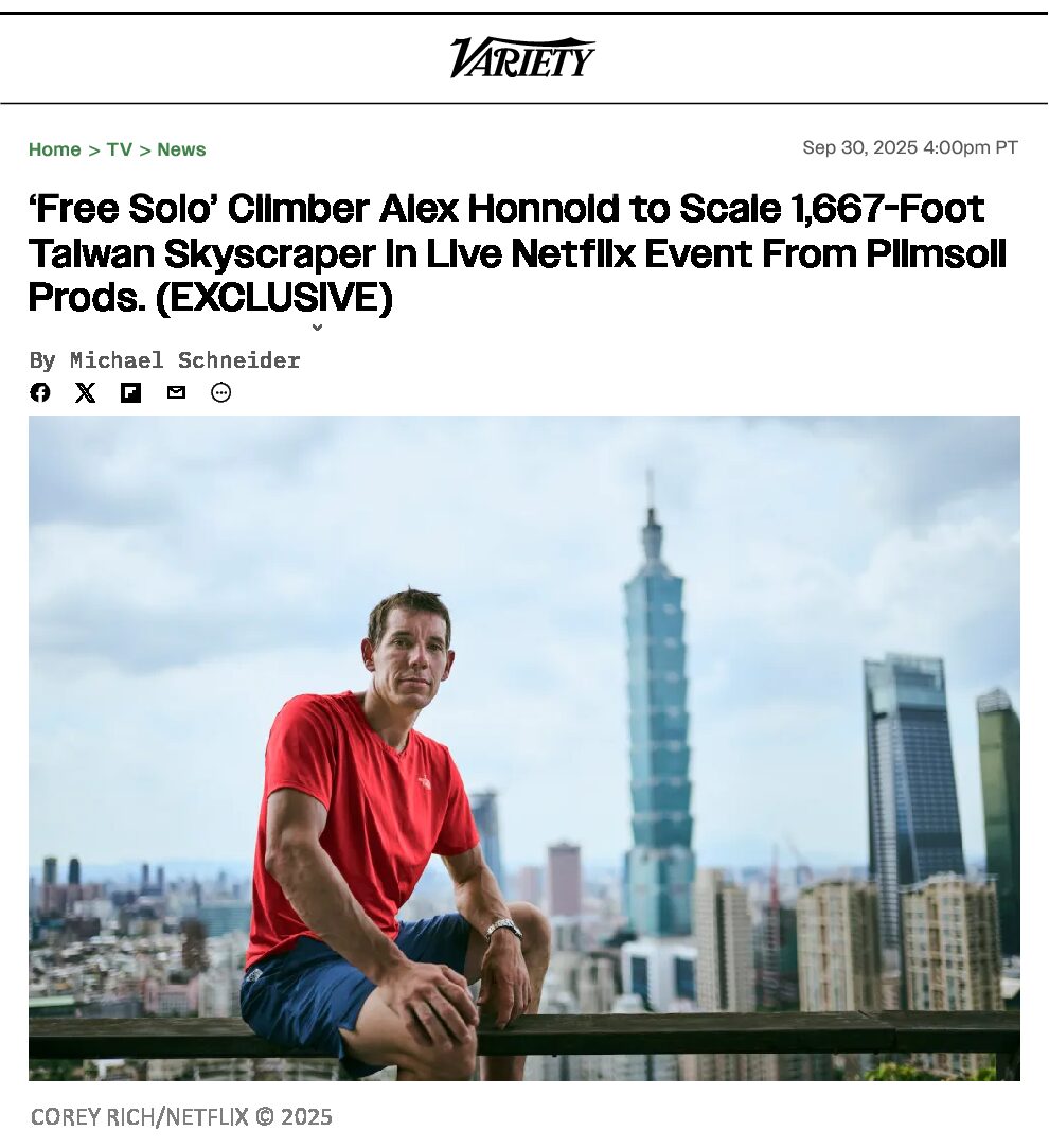 Variety Announces RPJ Client Alex Honnold to Star in Netflix Special